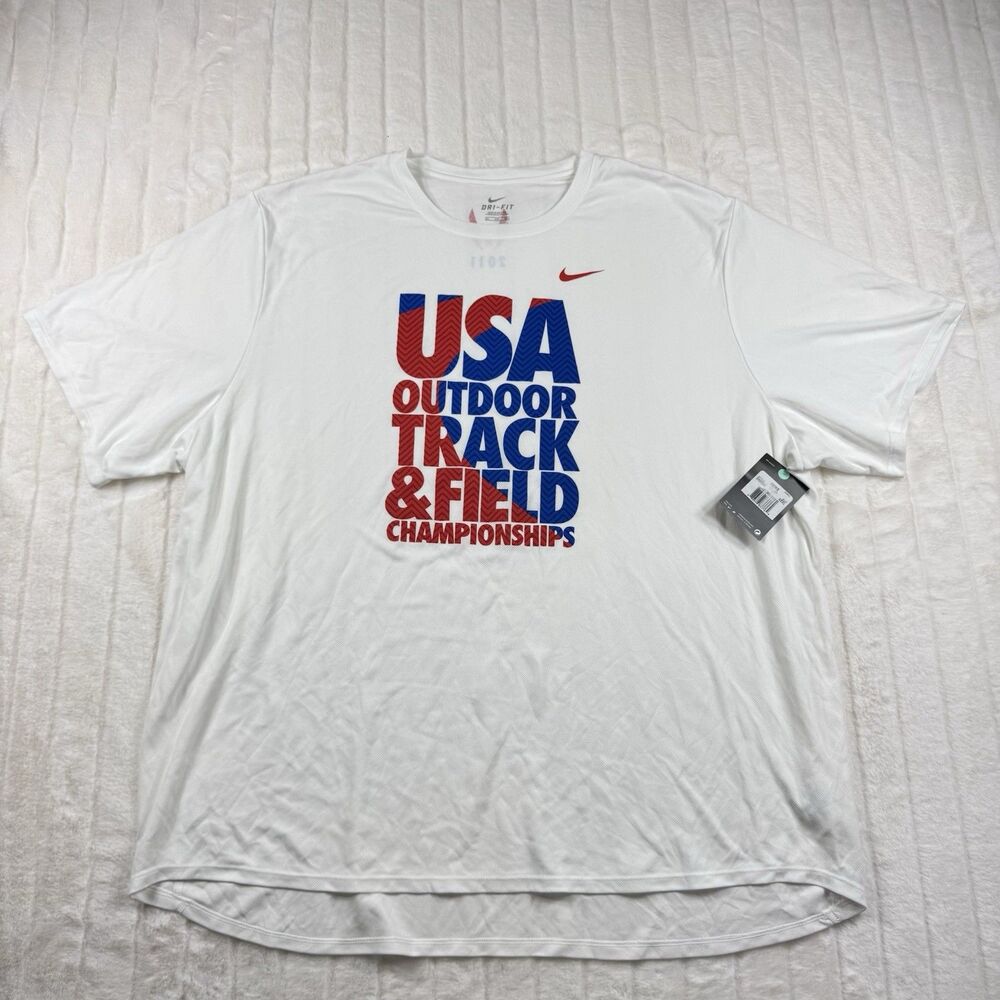 Nike USA Track Field Championship Dri Fit T-Shirt Men 3XL White Stretch 2011 NWT